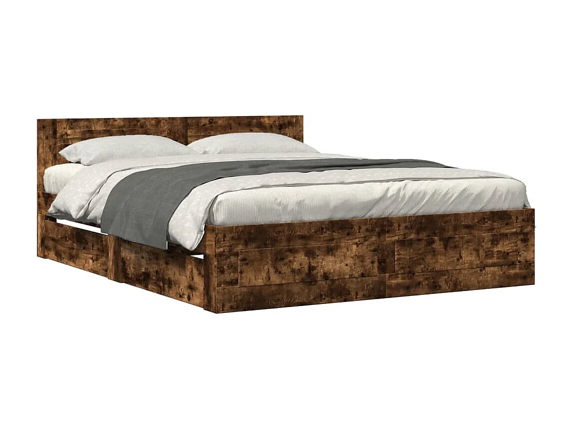 Bedframe met hoofdeinde bewerkt hout gerookt eiken 160x200 cm