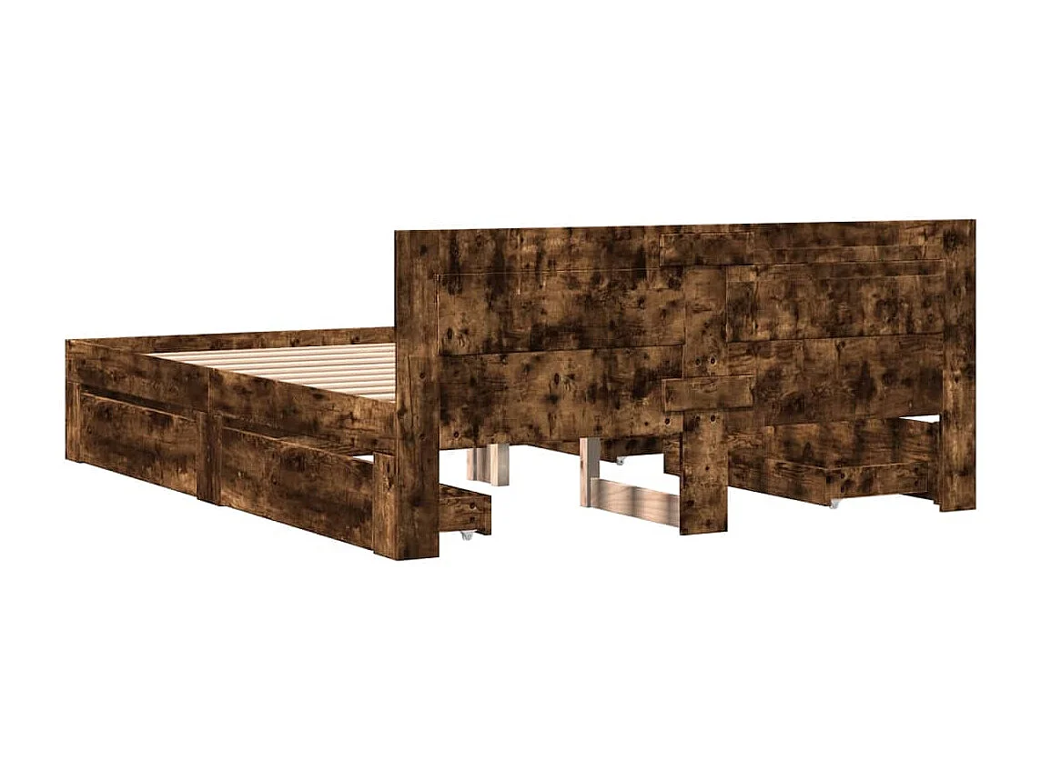 Bedframe met hoofdeinde bewerkt hout gerookt eiken 160x200 cm