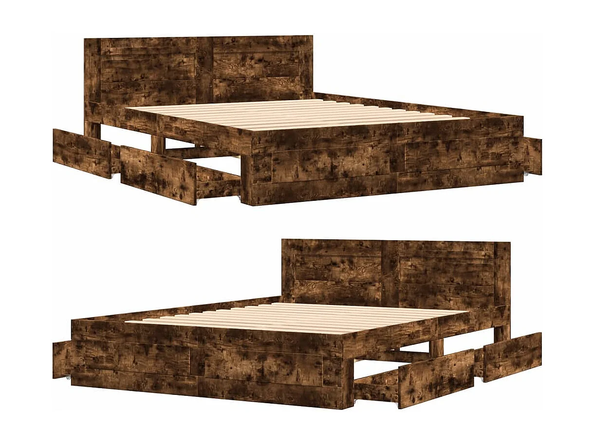 Bedframe met hoofdeinde bewerkt hout gerookt eiken 160x200 cm