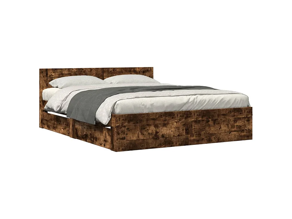Bedframe met hoofdeinde bewerkt hout gerookt eiken 160x200 cm
