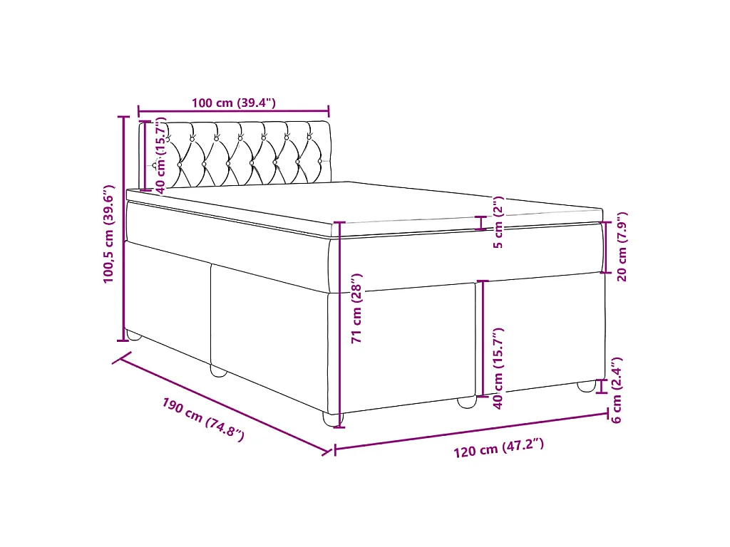 Boxspringbett mit Matratze Dunkelgrau 120x190 cm Stoff
