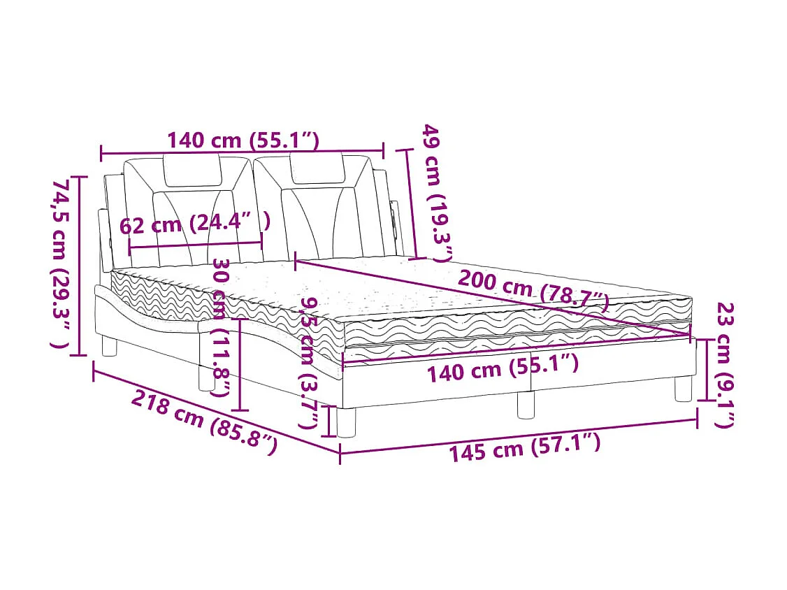 Lit Viana avec matelas noir 140x200 cm similicuir
