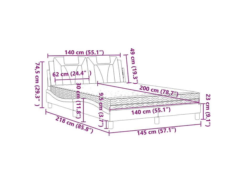 Lit Viana avec matelas noir 140x200 cm similicuir