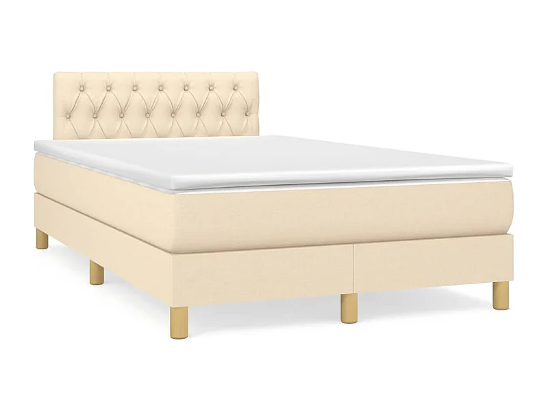 Sommier à lattes de lit matelas et LED crème 120x190 cm tissu