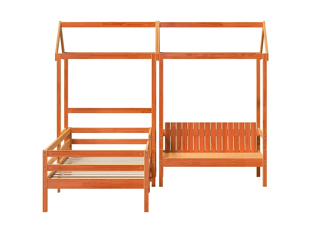 Kinderbed met dak massief grenenhout wasbruin 75x190 cm