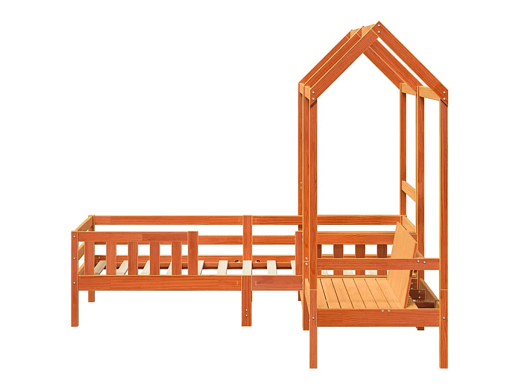 Kinderbed met dak massief grenenhout wasbruin 75x190 cm