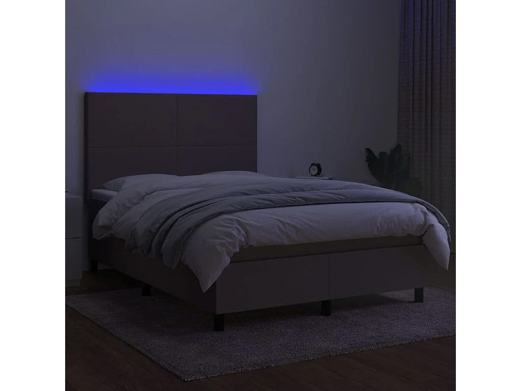 Sommier à lattes de lit et matelas et LED Taupe 140x200cm Tissu