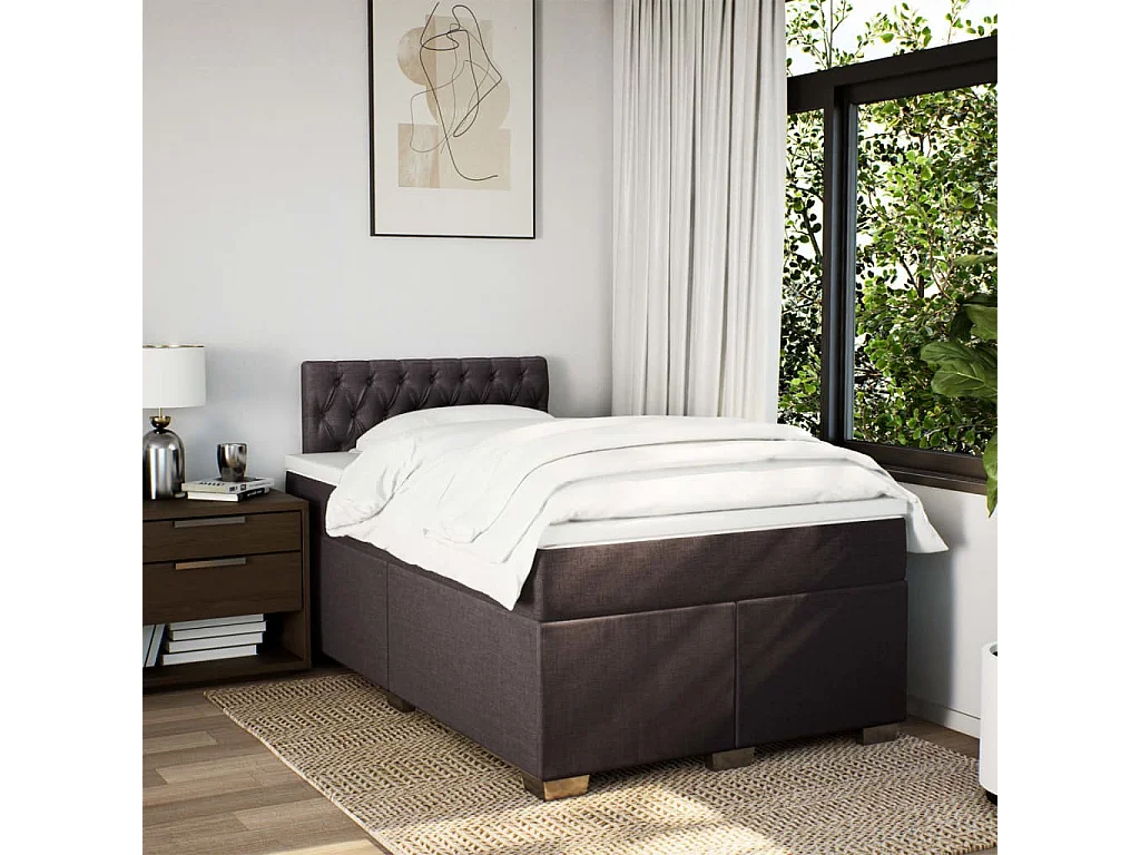 Sommier à lattes de lit et matelas marron foncé 120x190cm tissu