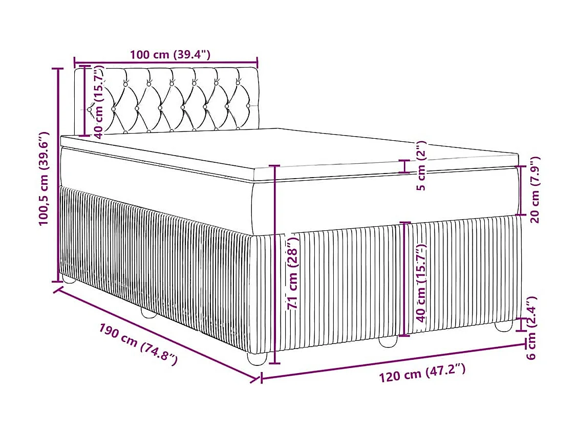 Boxspringbett mit Matratze Dunkelgrau 120x190 cm Samt