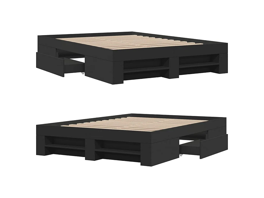 Bedframe bewerkt hout zwart 120x190 cm