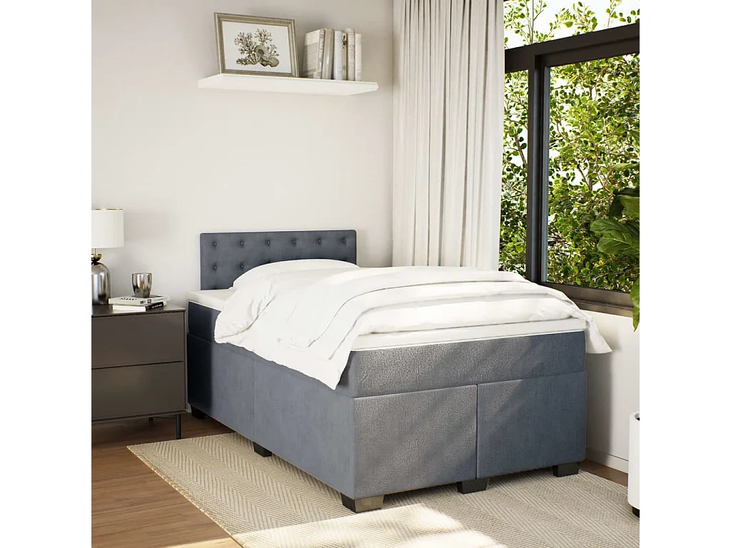 Cama box spring con colchón terciopelo gris oscuro 120x190 cm