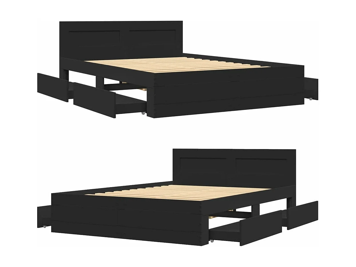 Giroletto con Testiera Nero 120x190 cm in Legno Multistrato