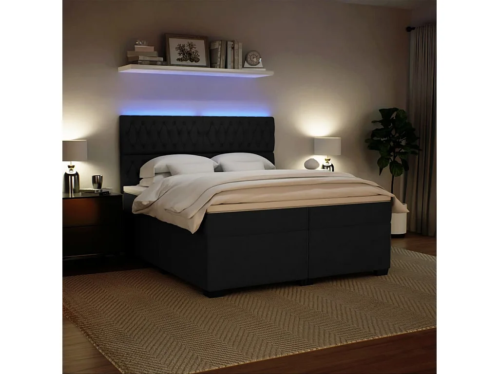 Cama box spring con colchón terciopelo negro 200x200 cm