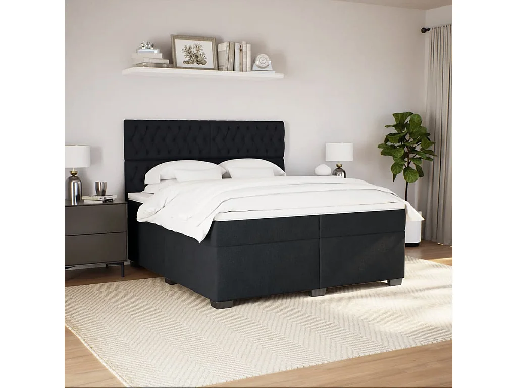 Cama box spring con colchón terciopelo negro 200x200 cm