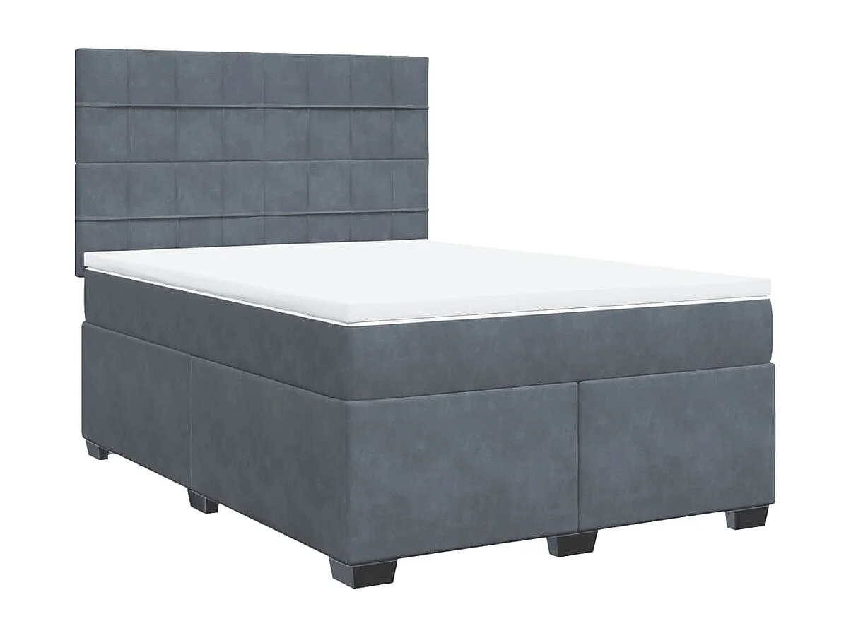 Cama box spring con colchón terciopelo gris oscuro 140x190 cm