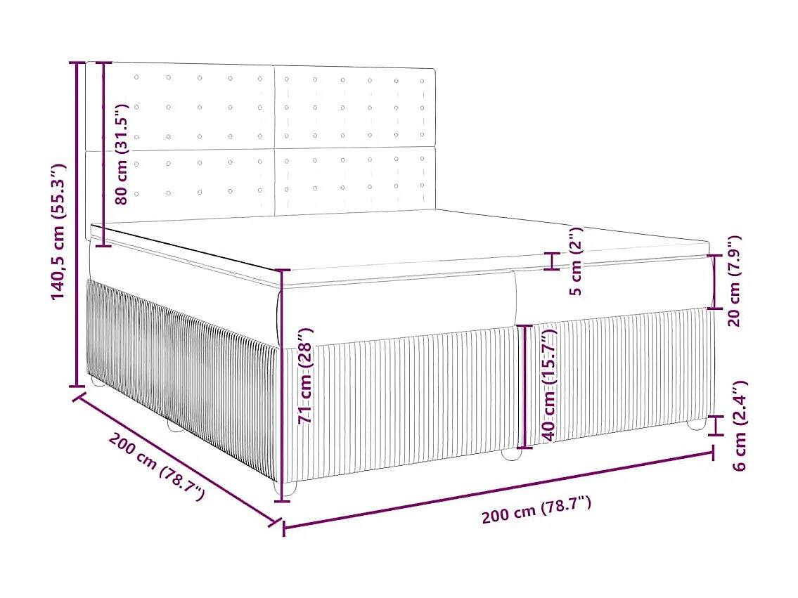 Cama box spring con colchón terciopelo negro 200x200 cm