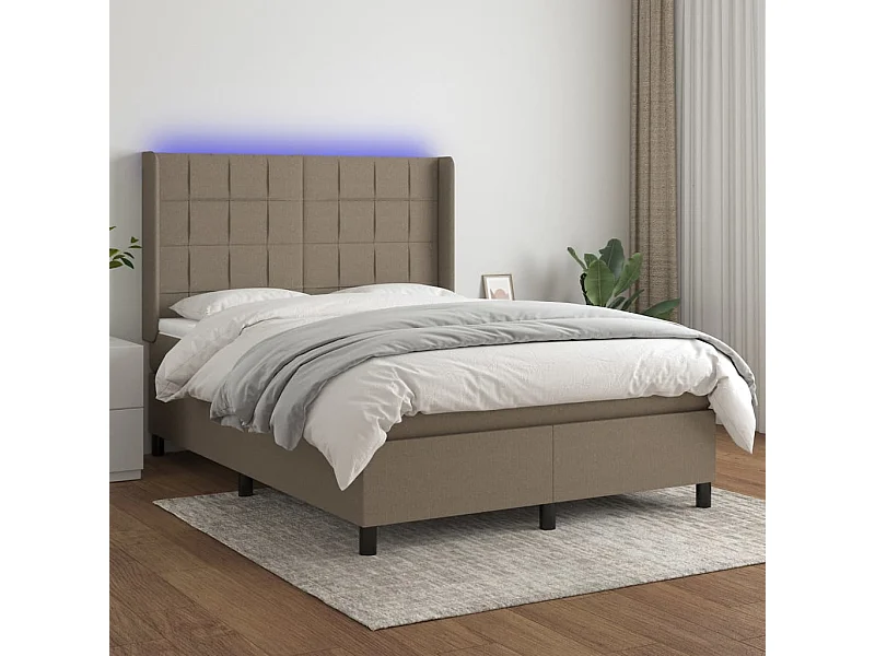 Letto a Molle con Materasso e LED Tortora 140x190 cm in Tessuto