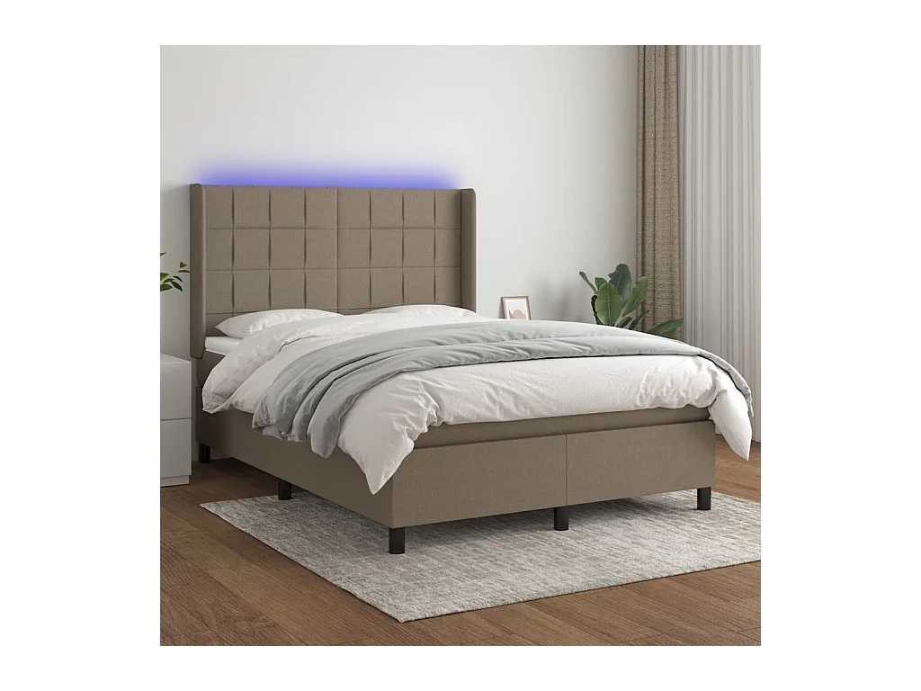 Boxspringbett mit Matratze & LED Taupe 140x190 cm Stoff