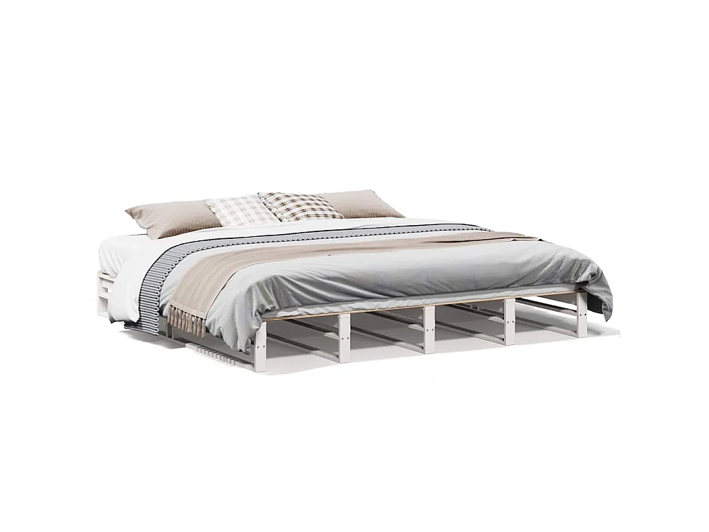 Cadre de lit sans matelas blanc 200x200 cm bois massif de pin