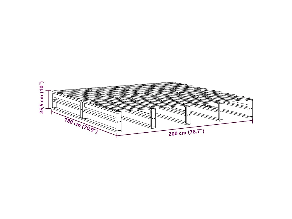 Cadre de lit sans matelas blanc 200x200 cm bois massif de pin