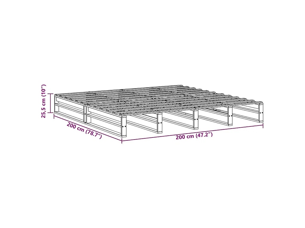 Cadre de lit sans matelas blanc 200x200 cm bois massif de pin