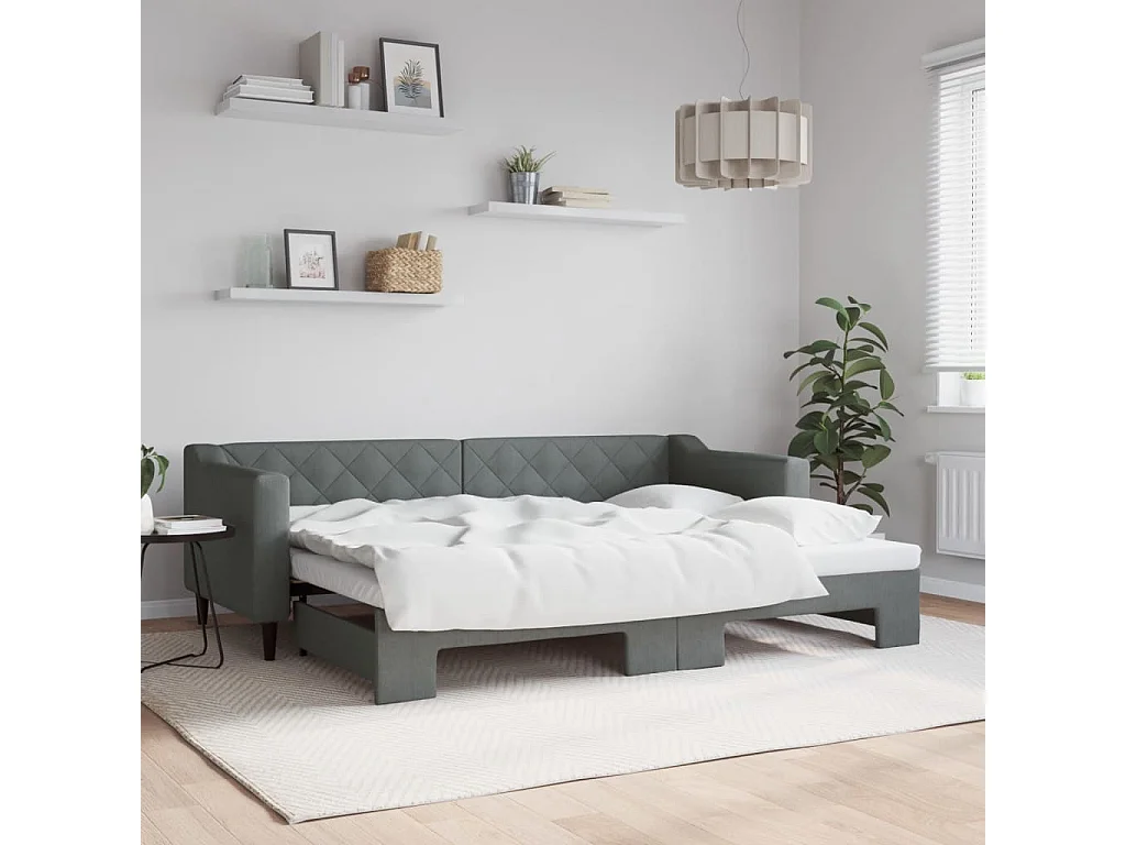 Lit de jour avec gigogne sans matelas gris foncé 80x200 cm
