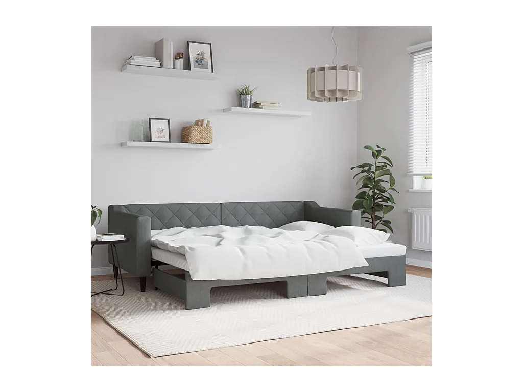 Lit de jour avec gigogne sans matelas gris foncé 80x200 cm