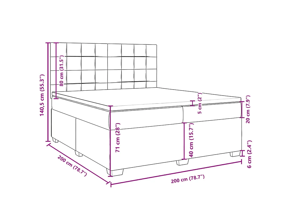 Cama box spring con colchón terciopelo negro 200x200 cm
