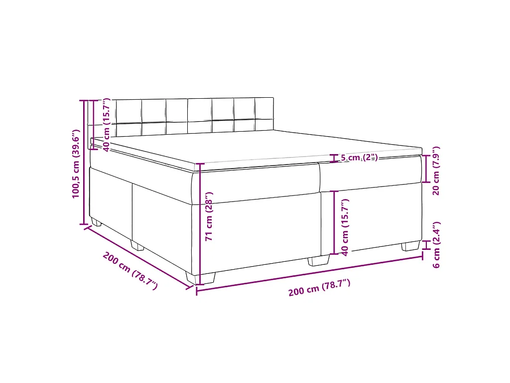 Cama box spring con colchón tela gris claro 200x200 cm