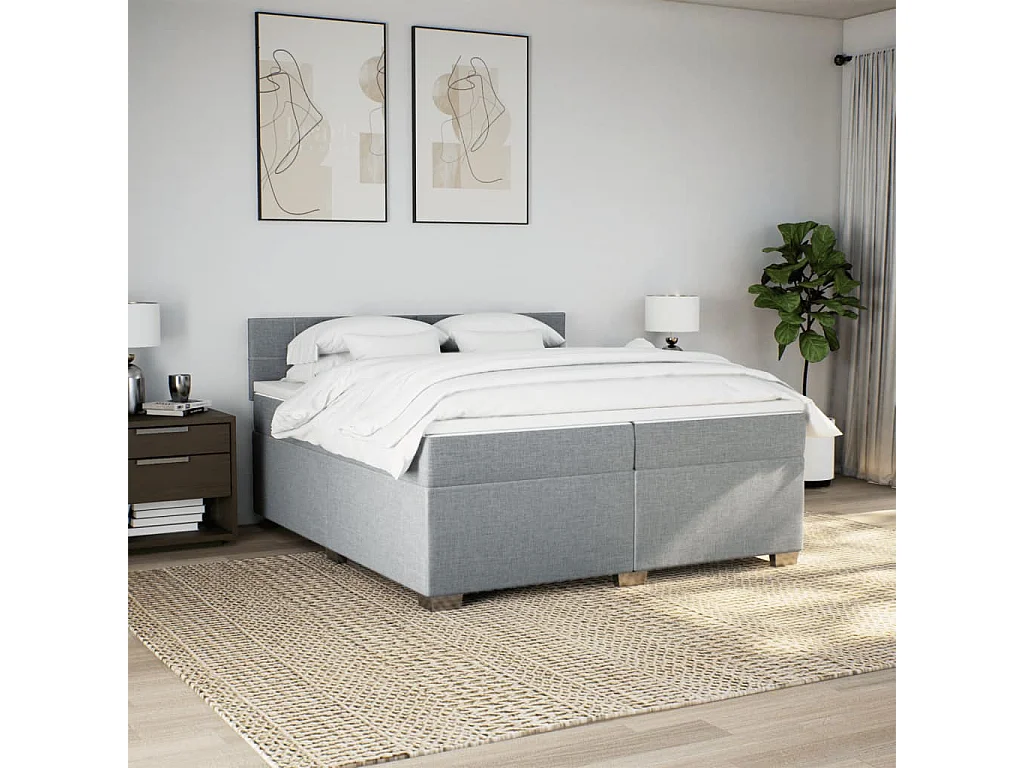 Cama box spring con colchón tela gris claro 200x200 cm