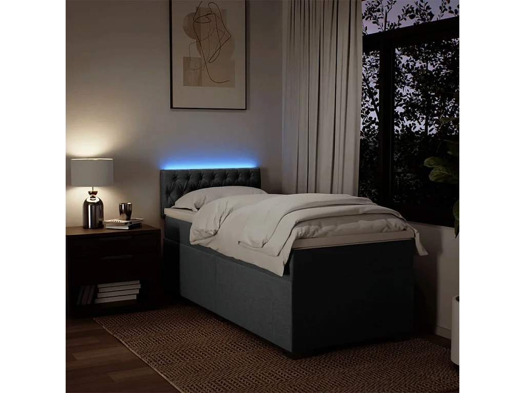 Cama com molas/colchão 90x190 cm tecido cinza-escuro