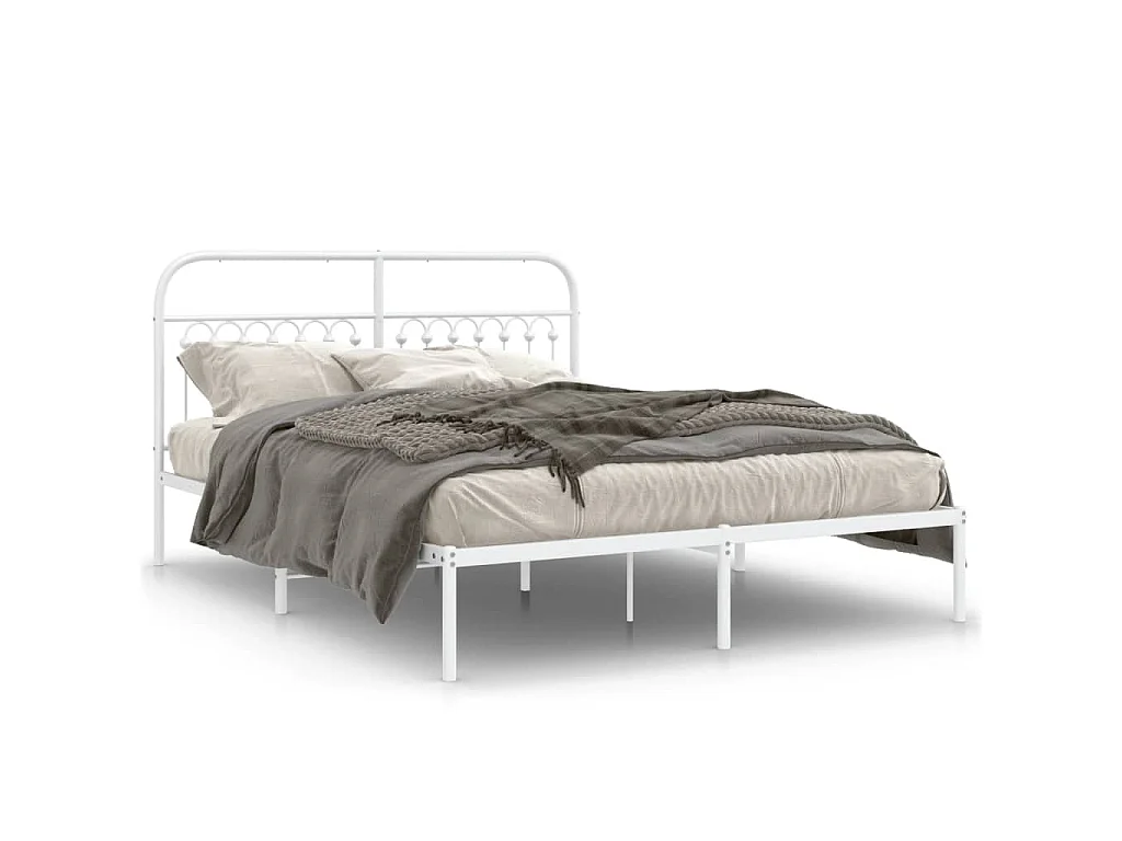 Estructura cama sin colchón con cabecero metal blanco 150x200cm