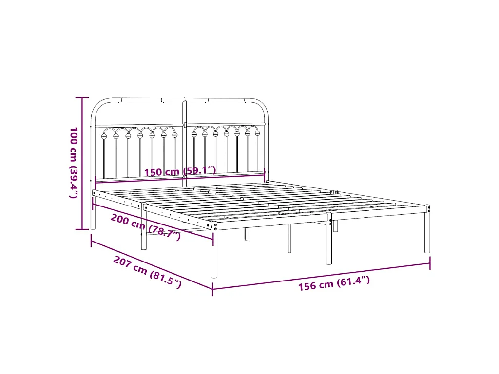 Estructura cama sin colchón con cabecero metal blanco 150x200cm