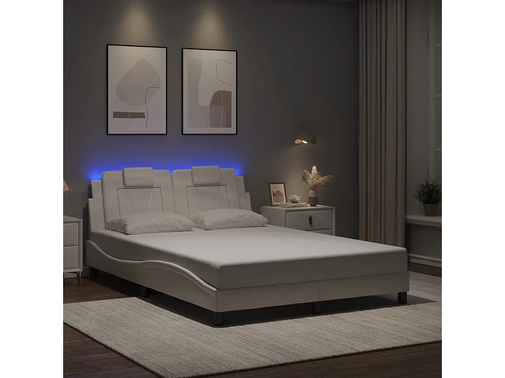 Cadre de lit Viana avec LED sans matelas blanc 140x190 cm