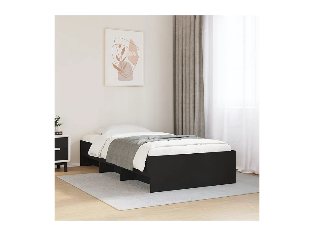 Cadre de lit sans matelas noir 75x190 cm bois ingénierie
