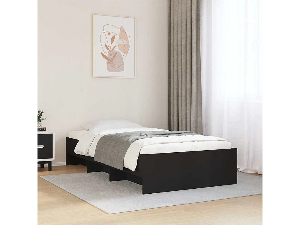 Bedframe bewerkt hout zwart 75x190 cm