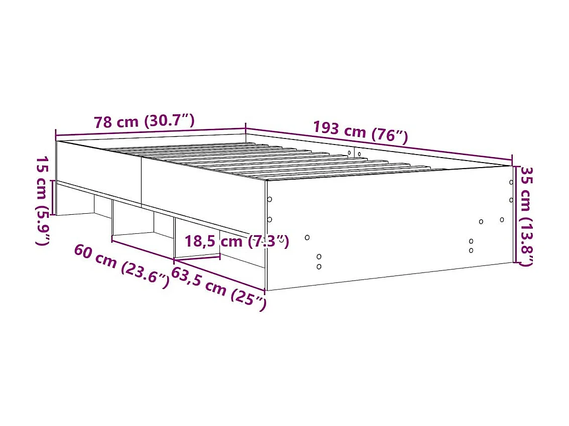 Bedframe bewerkt hout zwart 75x190 cm