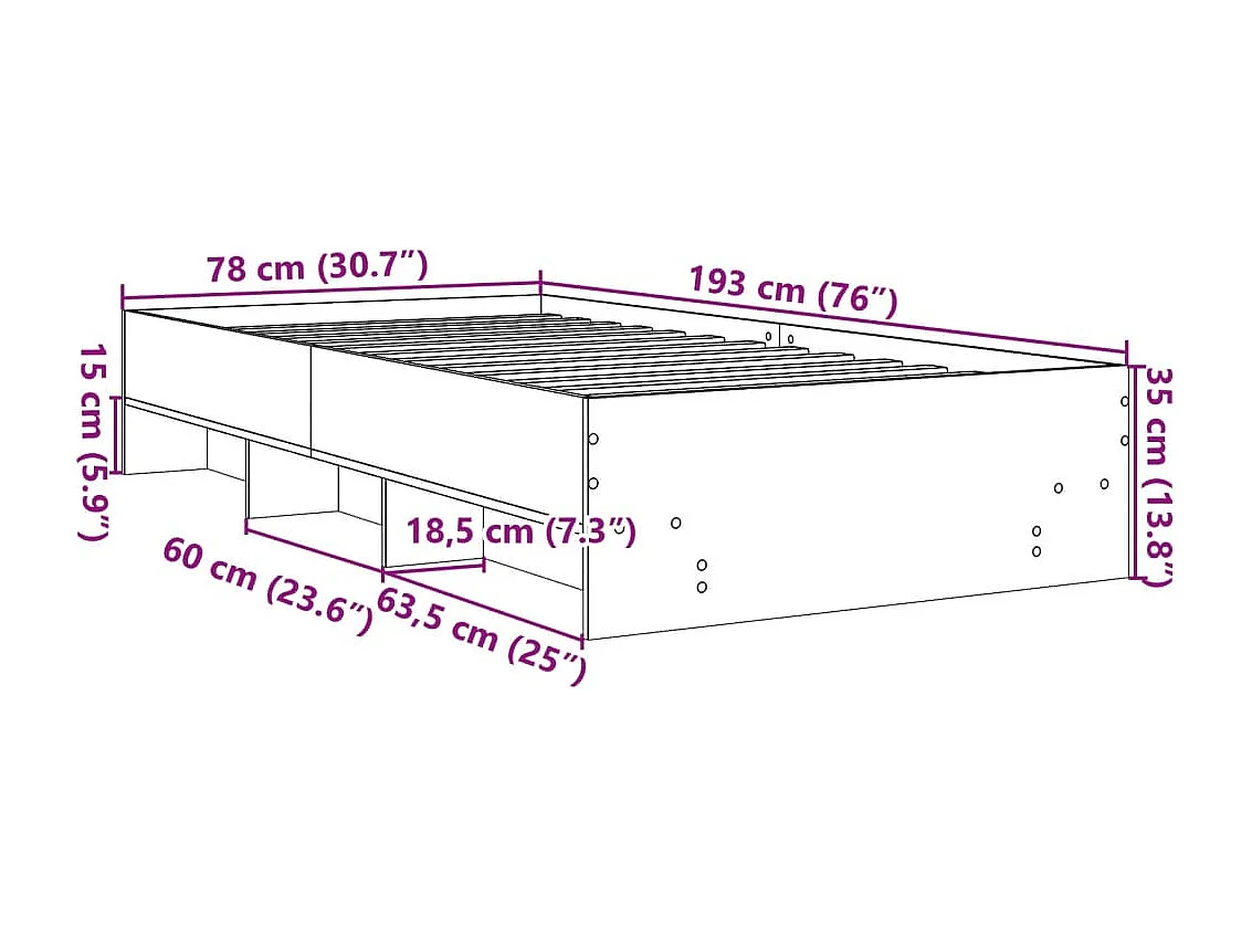 Bedframe bewerkt hout zwart 75x190 cm