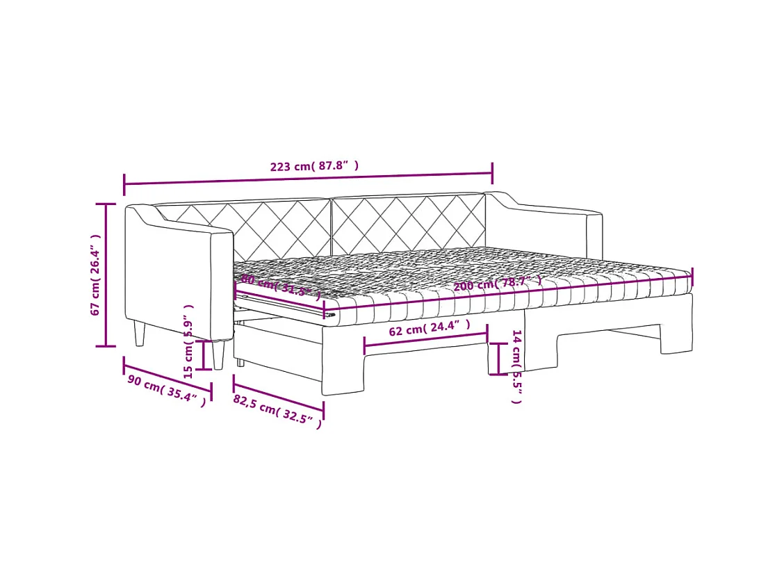 Divano Letto Estraibile Materassi Grigio Scuro 80x200cm Tessuto