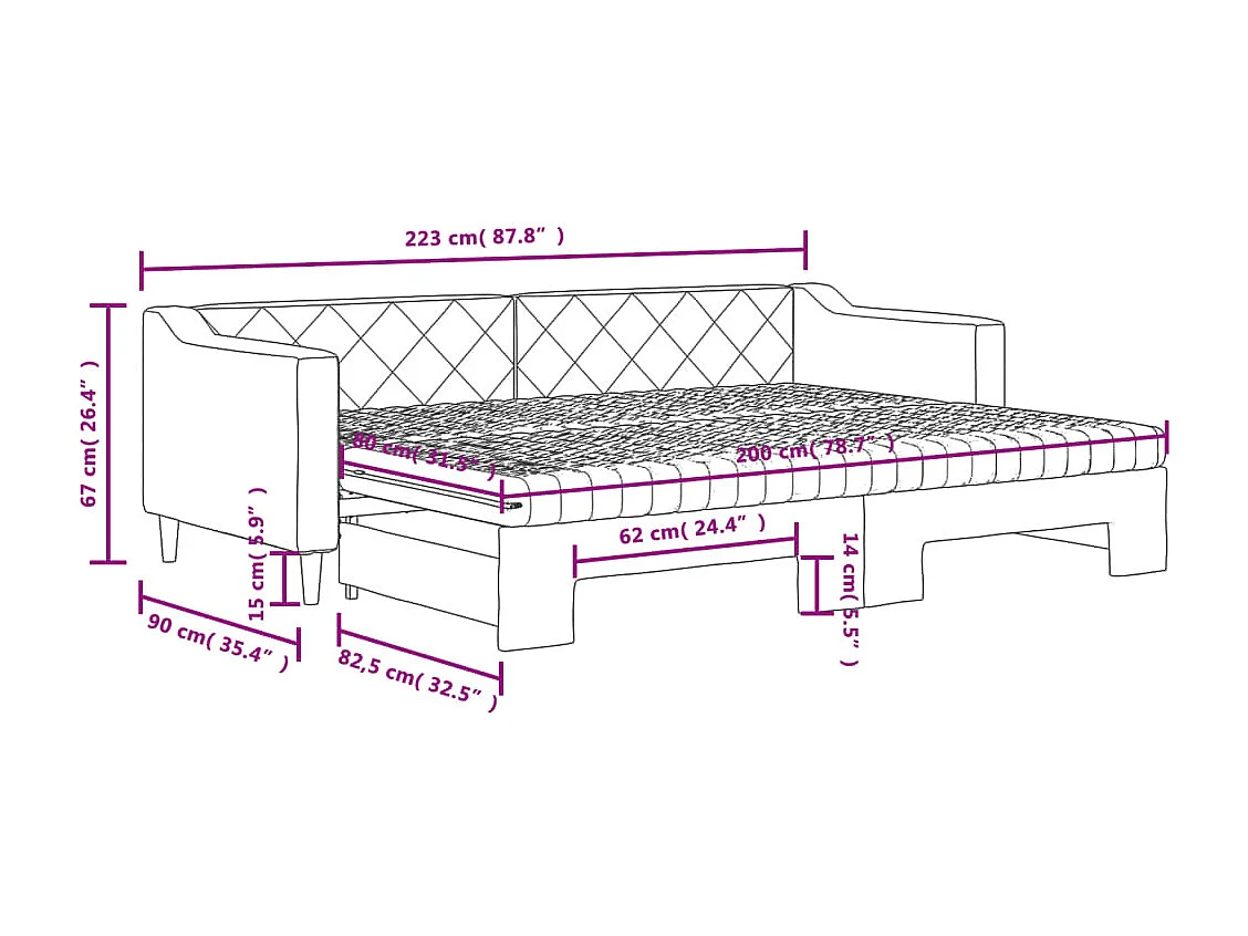Slaapbank onderschuifbed matrassen 80x200 cm stof donkergrijs
