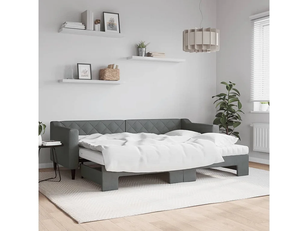 Slaapbank onderschuifbed matrassen 80x200 cm stof donkergrijs