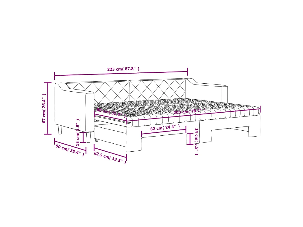 Slaapbank onderschuifbed matrassen 80x200 cm stof donkergrijs
