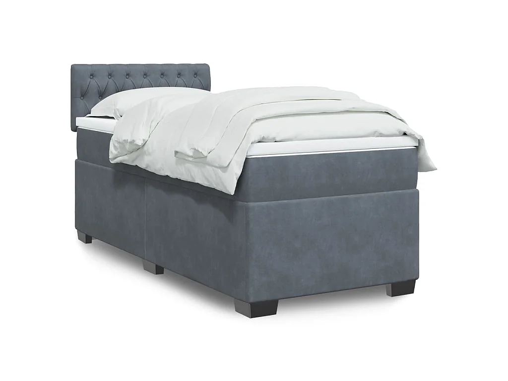 Giroletto a Molle con Materasso Grigio Scuro 100x200 cm Velluto
