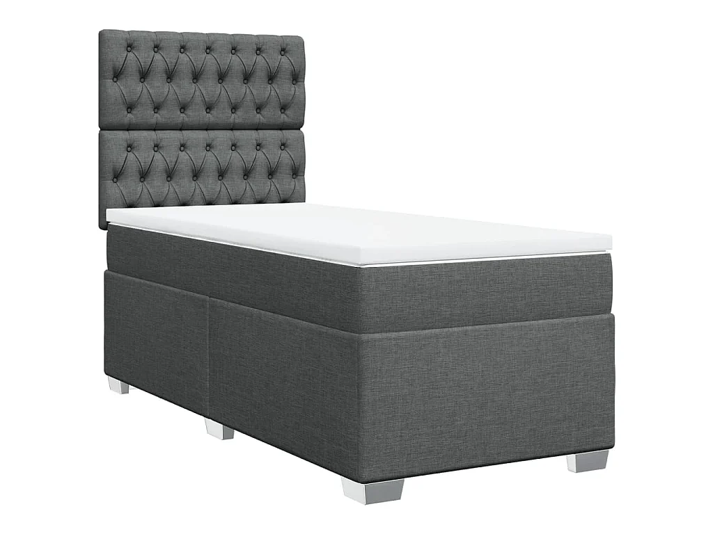 Cama box spring con colchón tela gris oscuro 100x200 cm