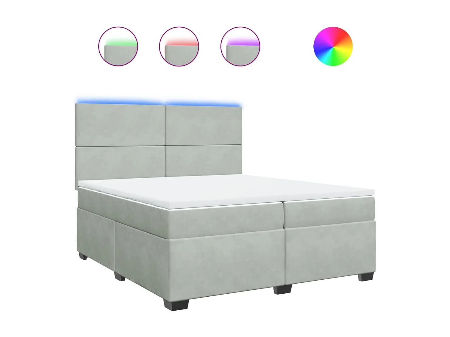 Sommier à lattes de lit et matelas Gris clair 200x200cm Velours