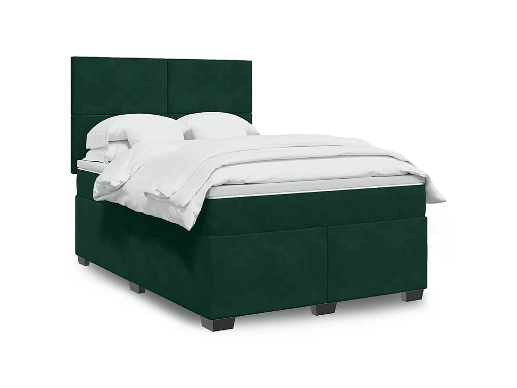 Cama com molas/colchão 160x200 cm veludo verde-escuro