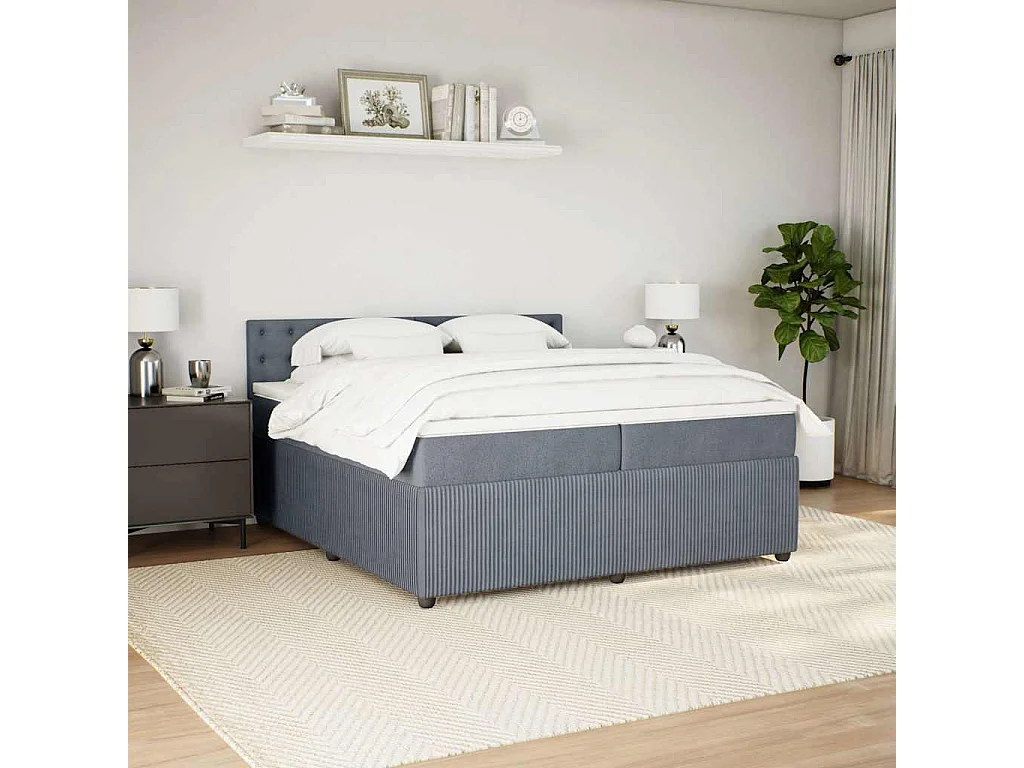 Cama box spring con colchón terciopelo gris oscuro 200x200 cm