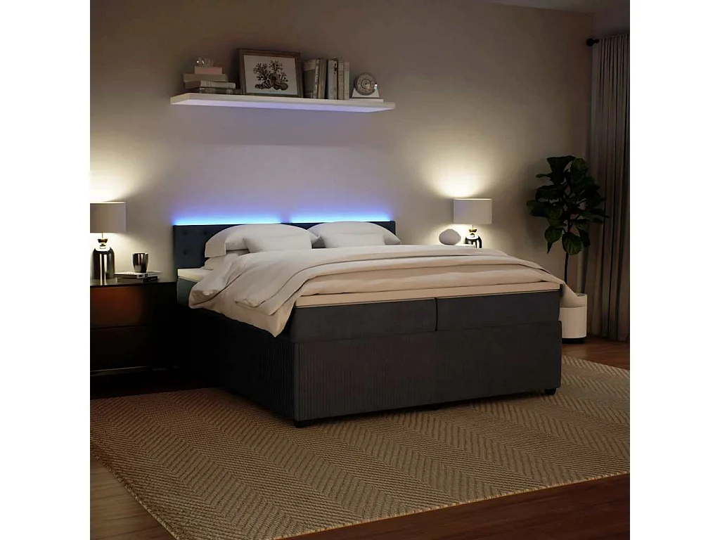 Cama box spring con colchón terciopelo gris oscuro 200x200 cm