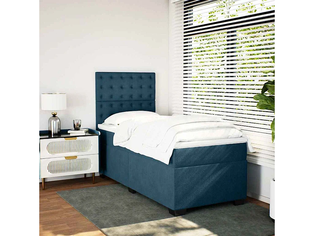 Boxspringbett mit Matratze Blau 90x190 cm Samt