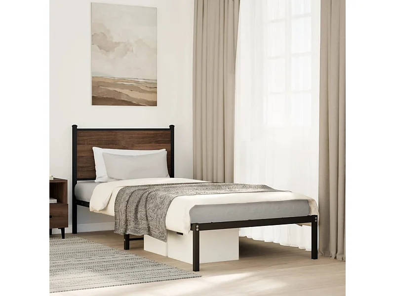 Cadre de lit en métal sans matelas chêne marron 75x190 cm